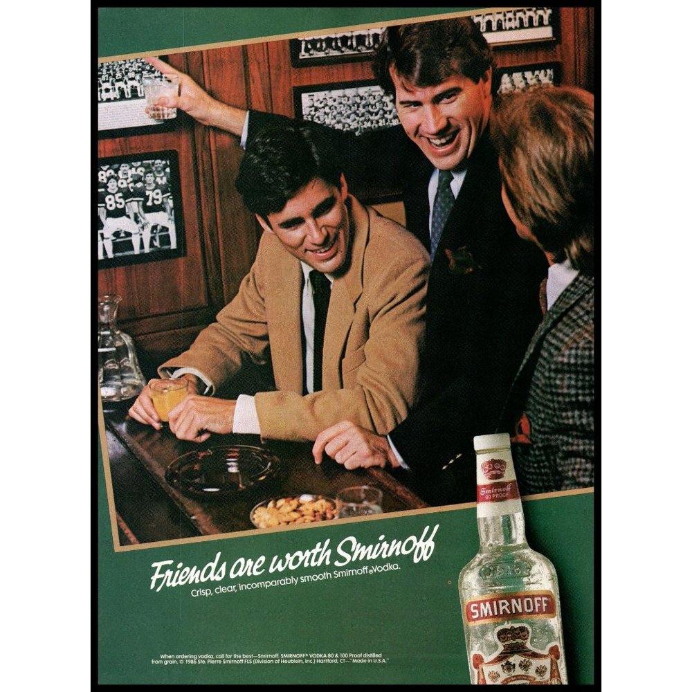 1987 Smirnoff Vodka Vintage Print Ad Men in Bar Pub Football Team Wall Art Photo